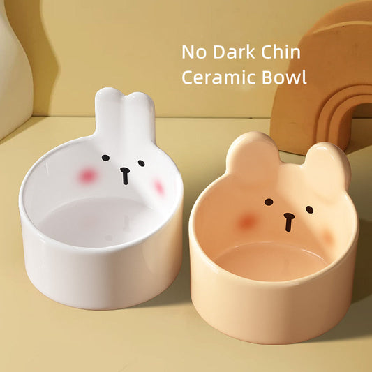 KFX-6201405 Ceramic Pet Bowl Set for Dogs and Cats - Neck Protection Design, Easy to Clean, Two Colors Available