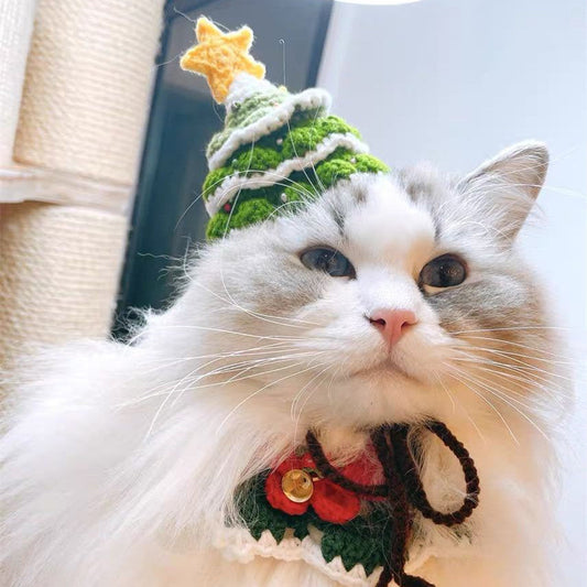 KFX-6201533 Handmade Woolen Pet Hat in Green for Cats, Small Dogs, and Rabbits