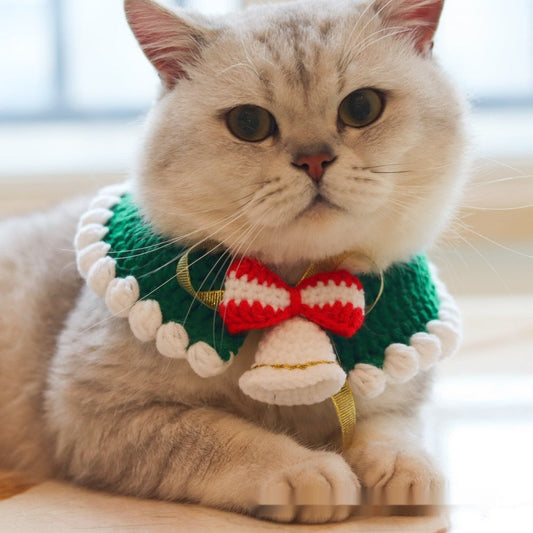 KFX-6211645 Knitted Christmas Scarf for Pets - Striped Santa Claus, Elk Designs & Bow Ties