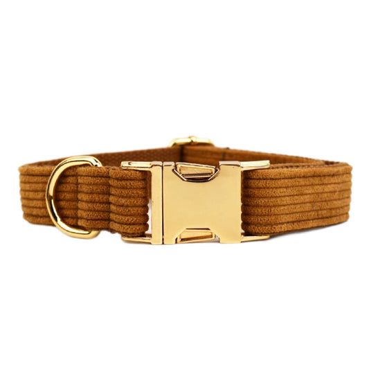KFX-6223421 Caramel Corduroy 5-Piece Pet Collar Set with Bow, Vest, and Poop Bag