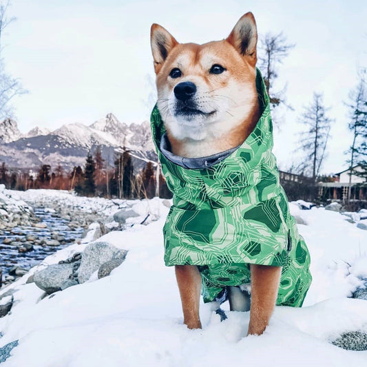 KFX-6225597 Warm Waterproof Quilted Dog Cotton Jacket in Emerald Green and Orange Red - Sizes M to 4XL