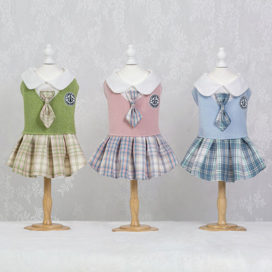 KFX-6228541 Tartan Skirt for Pets in Pink, Blue, and Green - Sizes XS to 2XL