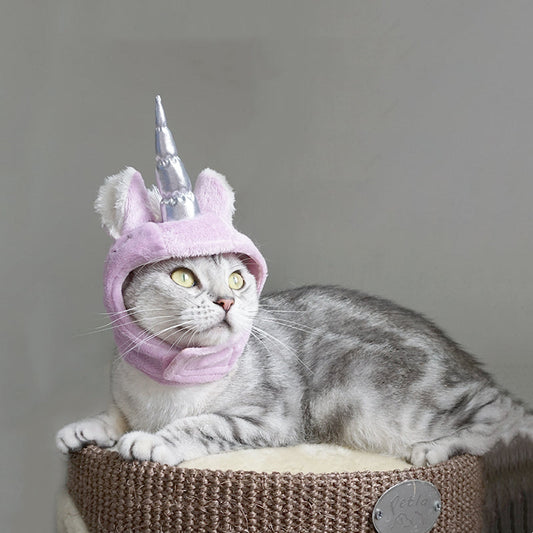 KFX-6234301 Purple Silver Horn Pet Halloween Hat for Cats - Medium Size