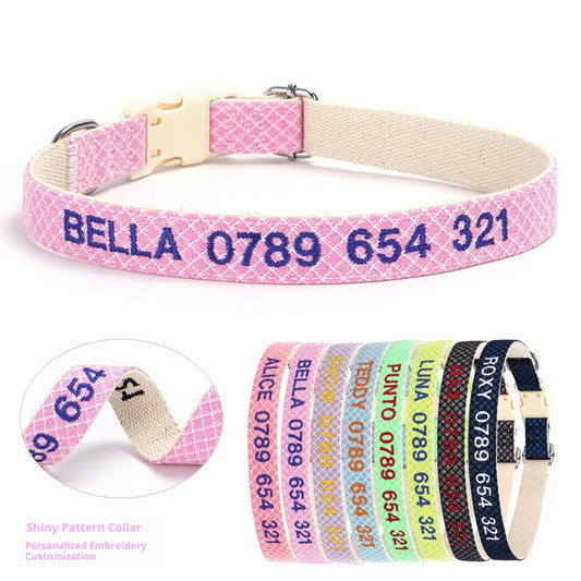KFX-6244413 Embroidered Anti-Lost Pet Collar with Contact Number in Multiple Colors and Sizes
