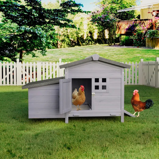KFX-6250173 Outdoor Wooden Chicken Coop with Asphalt Roof, Predator-Proof Design, Nesting Box, and Easy Access Doors