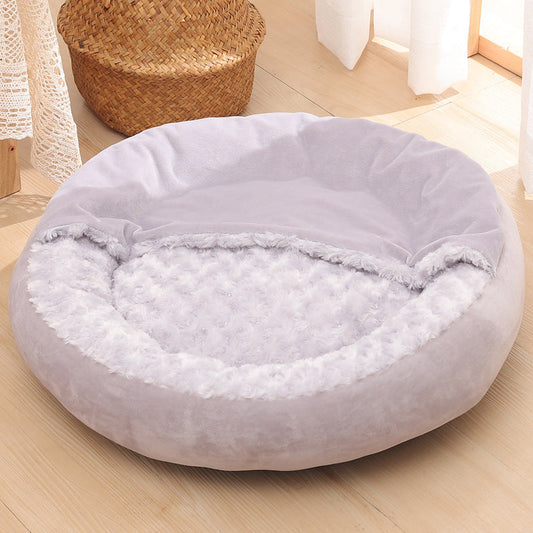 KFX-6263741 Warm Winter Semi-Enclosed Pet Nest - Soft Corn and Rose Velvet Options Available in Various Sizes