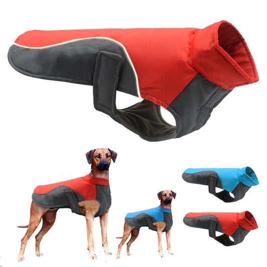 KFX-6263869 Waterproof Reflective Jacket for Large Dogs - Oxford Cloth & Fleece, Available in Blue and Red