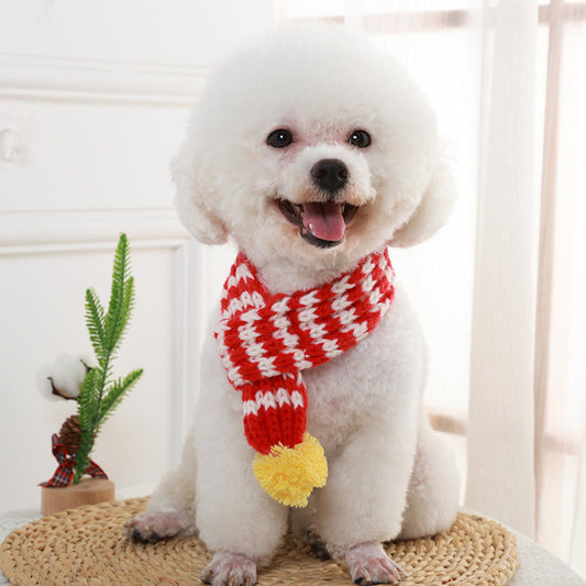 KFX-6275773 Winter Pet Scarf in Red, Green, and Gray - Warm Polyester Accessory for Puppies