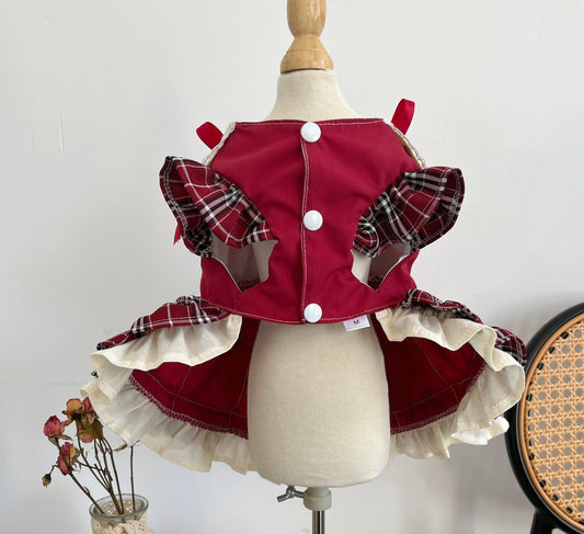 KFX-6288957 Plaid Lace Princess Lolita Dress with Matching Pet Bow Hat