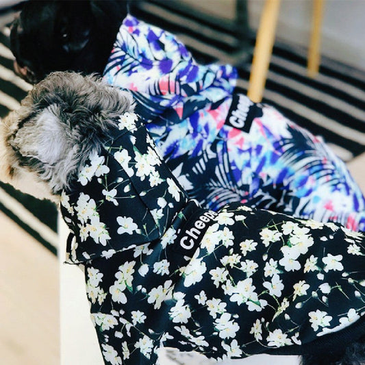 KFX-6291773 Cozy Space Cotton Pet Dog Hoodie with Leaf and Black Trembling Design