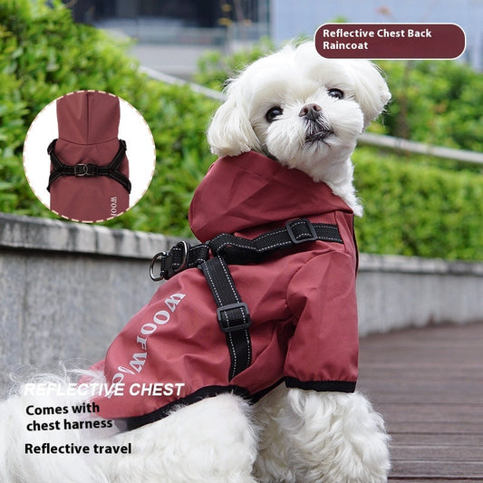 KFX-6293053 Puppy Dog Waterproof Raincoat - All-Inclusive Poncho for Pets in Carmine, Grass Yellow, and Gray Green