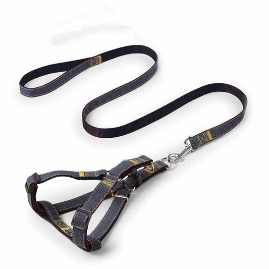 KFX-6301501 Durable Denim Pet Leash with Padded Handles and Shock-Absorbing Chest Strap