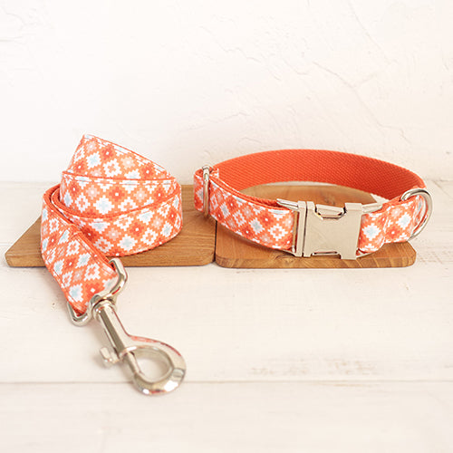 KFX-6309949 Orange Adventure Matching Collar and Leash Set for Dogs - Durable Polyester Material, Multiple Sizes Available