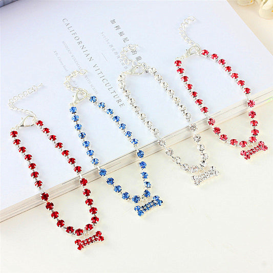 KFX-6322109 Rhinestone Bone Pendant Necklace in White, Pink, Blue, and Red - Unisex Princess Style