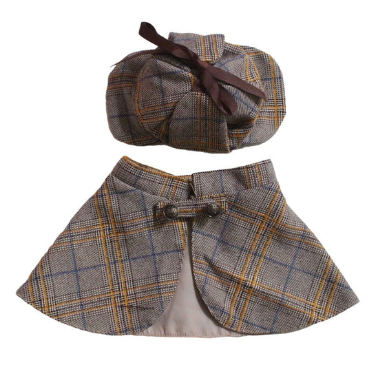 KFX-6333373 Detective Style Pet Cloak and Hat Set for Dogs and Cats in Khaki Plaid, Casual Fit