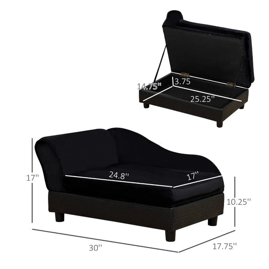 KFX-6336445 Pet Sofa Bed with Hidden Storage for Cats and Small Dogs - Modern Design in Black