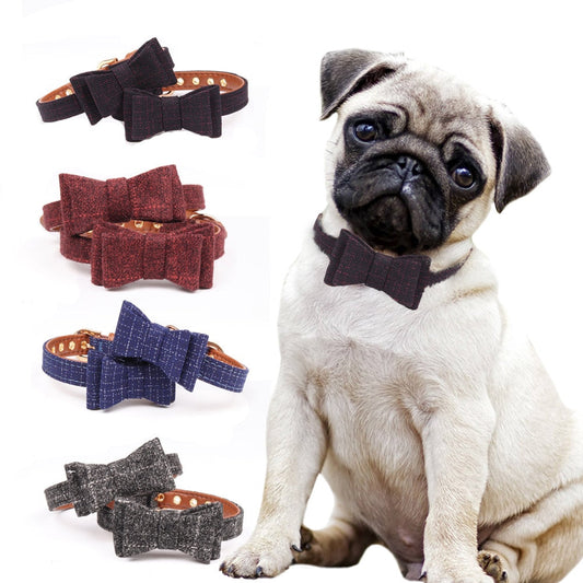 KFX-6342717 British Bow Fabric Pet Collar for Dogs and Cats