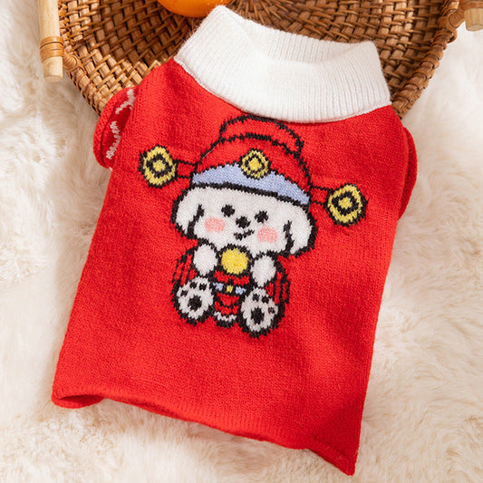 KFX-6351037 Festive Knitted Dog Sweater with Snowman and Christmas Bear Design