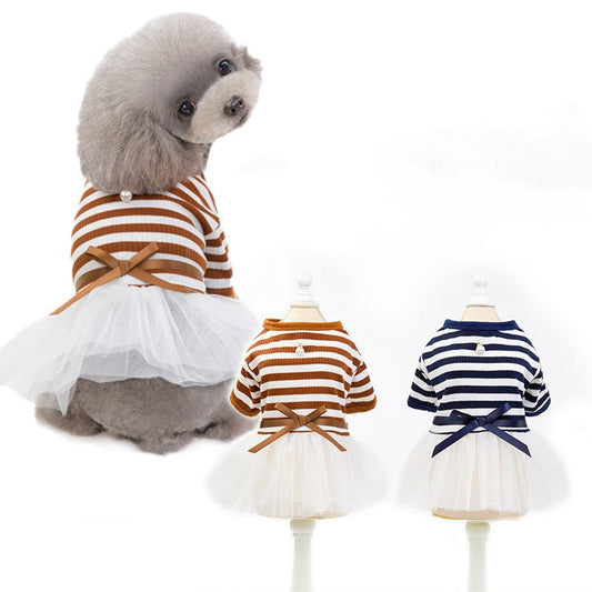 KFX-6359613 Cotton Skirt Dress for Small Female Dogs in Coffee and Dark Blue