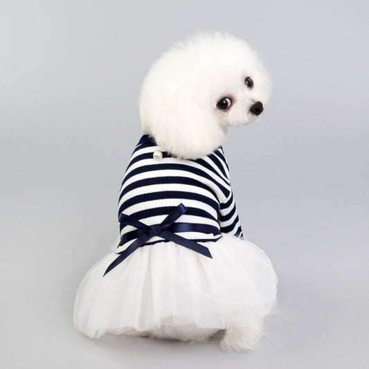 KFX-6359613 Cotton Skirt Dress for Small Female Dogs in Coffee and Dark Blue