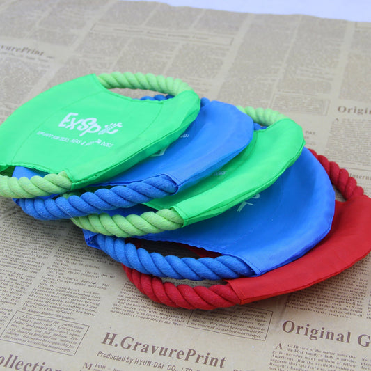 KFX-6362813 Pet Dog Flying Disc Toy - Lightweight Canvas & Rope Frisbee for Outdoor Play, 19cm Diameter