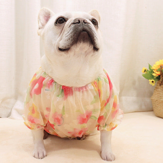 KFX-6364349 Chiffon Summer Bulldog Dog T-Shirt - Lightweight Polyester Dress in Various Colors and Sizes