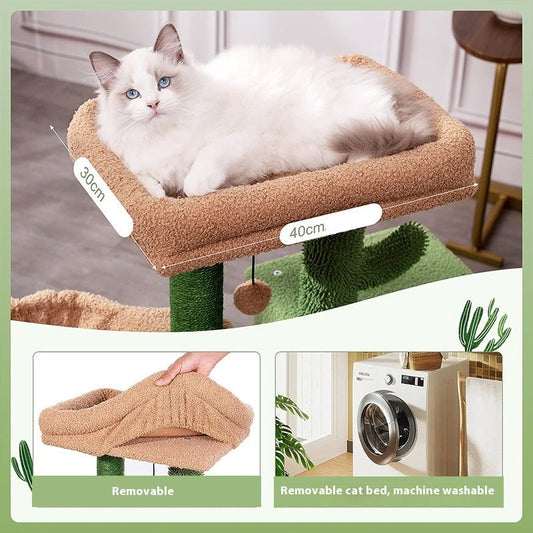 KFX-6374333 Cactus-Themed Cat Climbing Frame for Small to Medium Cats - Wooden Design, 43x33x87cm