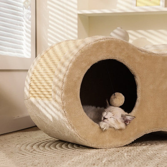 KFX-6385213 Warm Closed-Type Cat House with Sisal and Fur for Indoor Use, Ideal for Cats Up to 15 kg