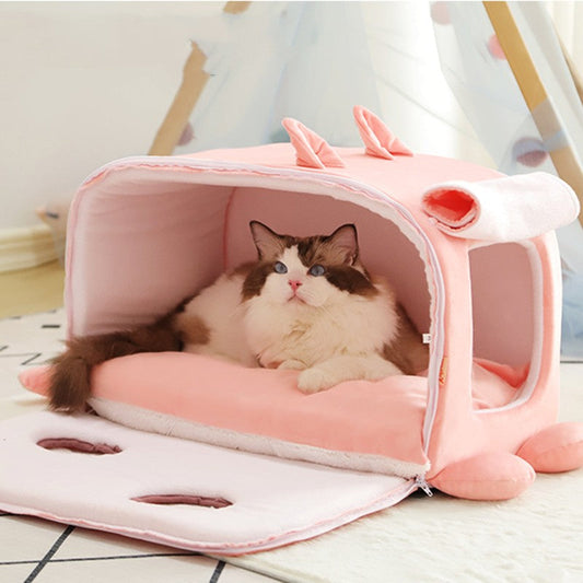 KFX-6385213 Warm Closed-Type Cat House with Sisal and Fur for Indoor Use, Ideal for Cats Up to 15 kg