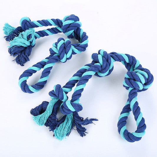 KFX-6389821 Cotton Rope Dog Toy for Molar Cleaning and Training - 52cm Blue Knot