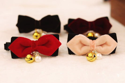 KFX-6392765 Elegant Velvet Pet Bow Tie for Dogs and Cats - Red, Wine Red, Brown, Orange Pink - Sizes XS to L