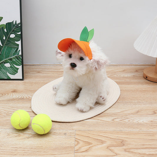 KFX-6393405 Orange Monochrome Pet Sunshade Hat with Sunscreen Strap - Size S/M
