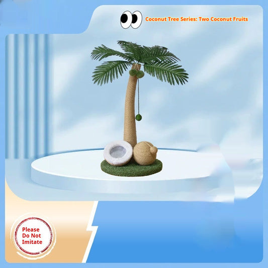 KFX-6394045 Coconut Tree Style Cat Scratching Post - Wooden, Green & Camel, 40x40x72cm