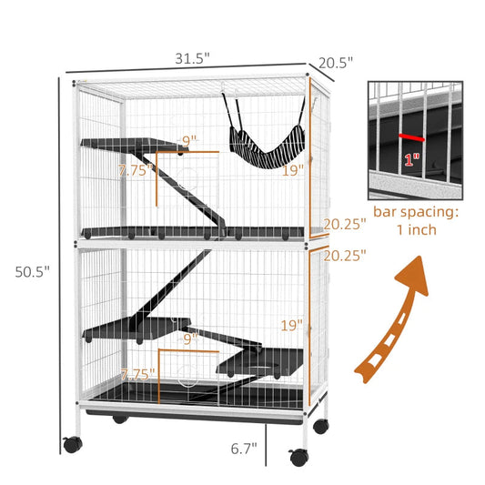 KFX-6394429 Spacious Multi-Tiered Small Animal Cage with Removable Tray and Hammock for Ferrets and Chinchillas