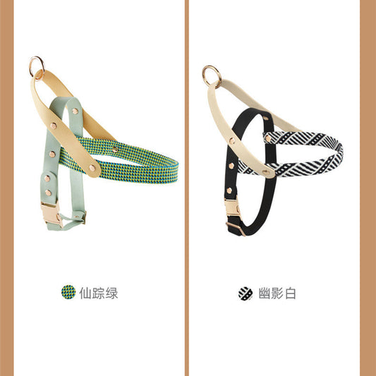 KFX-6398525 Shadow White and Fairy Brown Green Nylon Pet Harness with Rope Chain