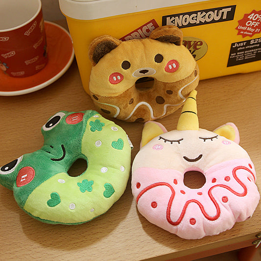 KFX-6405949 Plush Donut Sound Toy for Small and Medium Pets - Bear, Unicorn, Frog Designs