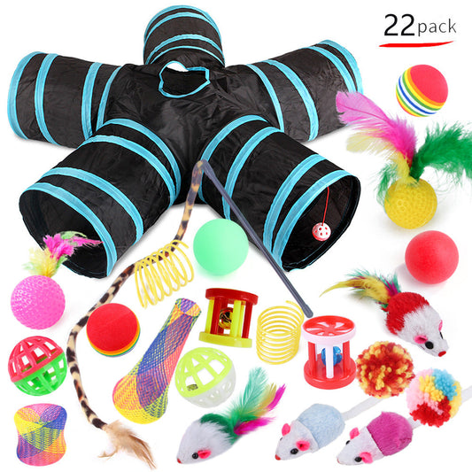 KFX-6417085 22-Piece Interactive Cat Toy Set with Tunnel and Assorted Accessories