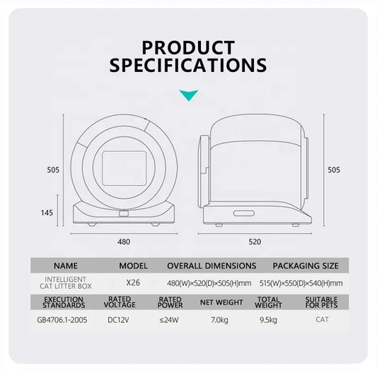 KFX-643091 Smart Self-Cleaning Cat Litter Box with WiFi App Control, Large Capacity, Odor Control, Easy Clean