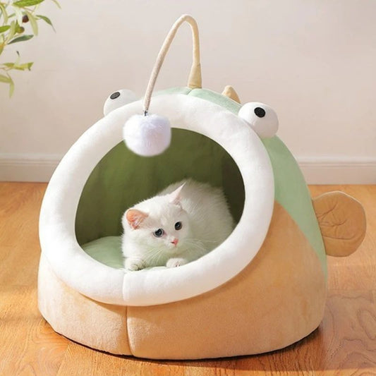 KFX-6439101 Winter Cat Nest Lantern House - Semi-closed Deerskin Velvet Small Dog Kennel for Cozy Comfort, Suitable for Multiple Cats