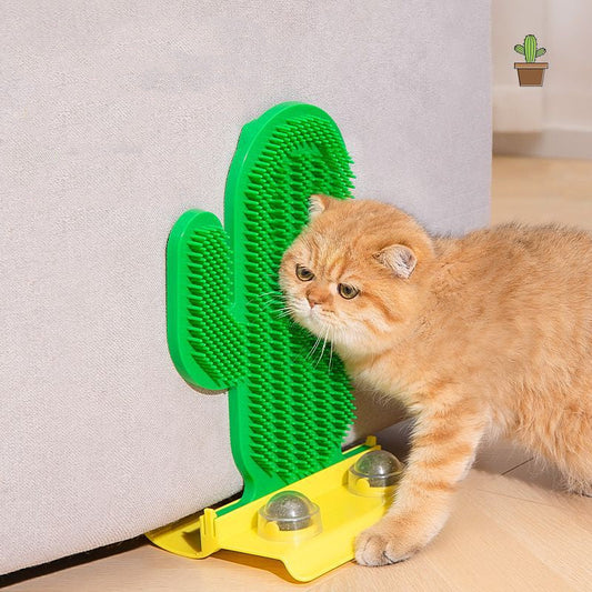 KFX-6440637 Cactus Cat Hair Scrubber and Corner Tickle Toy with Catnip Balls and Mint Powder