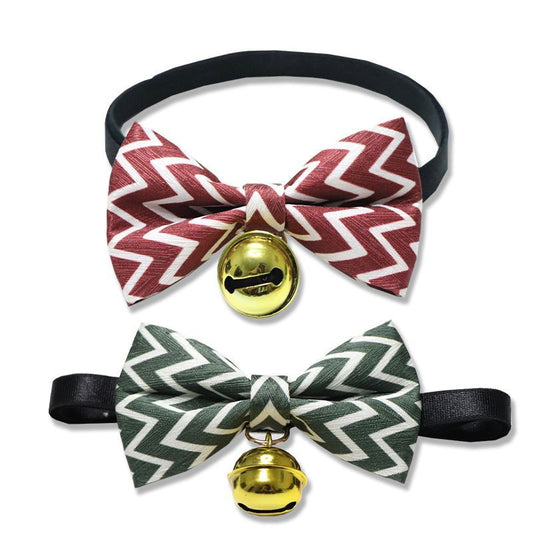 KFX-6441021 Striped Polyester Pet Bow Tie with Bell for Cats, Rabbits, and Dogs - Sizes S and M Available