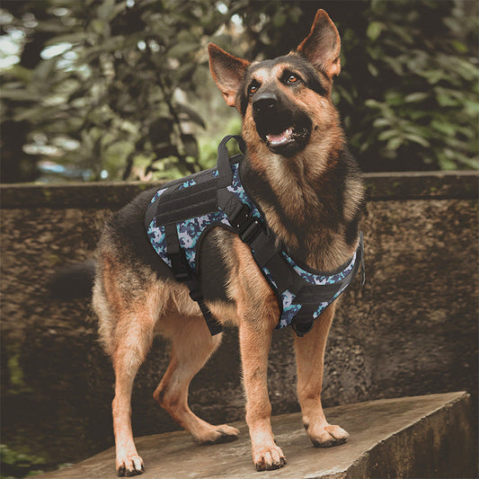 KFX-6444093 Tactical Camouflage Adjustable Harness for Large Dogs - Ideal for Training, Outdoor Activities, and Service Use