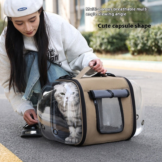 KFX-6447037 Outdoor Large Capacity One-shoulder Pet Carrier - Breathable Oxford Fabric Capsule for Cats up to 10kg