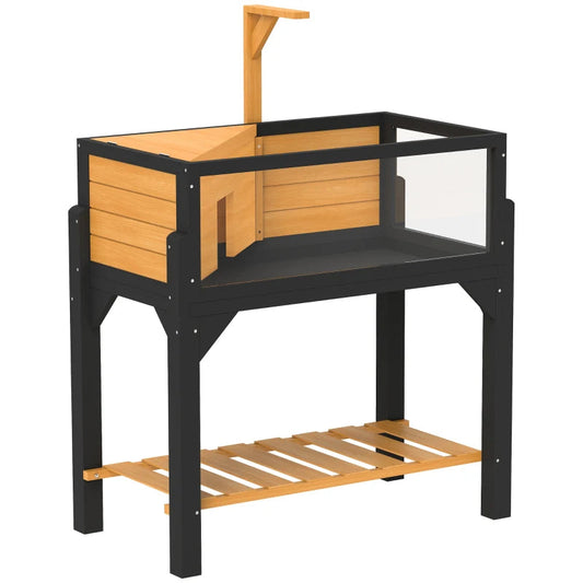 KFX-6459965 Wooden Tortoise Habitat with Storage Shelf, Clear Windows, Openable Top, Lamp Holder, Durable Yellow Finish