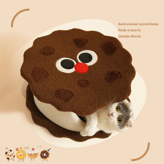 KFX-6469309 Cozy Sandwich Cookie-Shaped Cat Bed for Warm Autumn and Winter Comfort