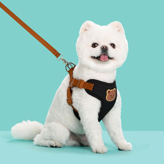 KFX-6471613 Bear Head Polyester Chest Strap Dog Leash - Red, Black, Green, Beige