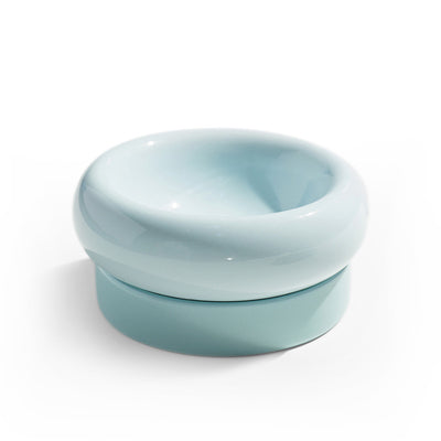 KFX-6477757 Mochi Ceramic Short-Leg Cat Bowl in Light Green and Pink, Medium Size