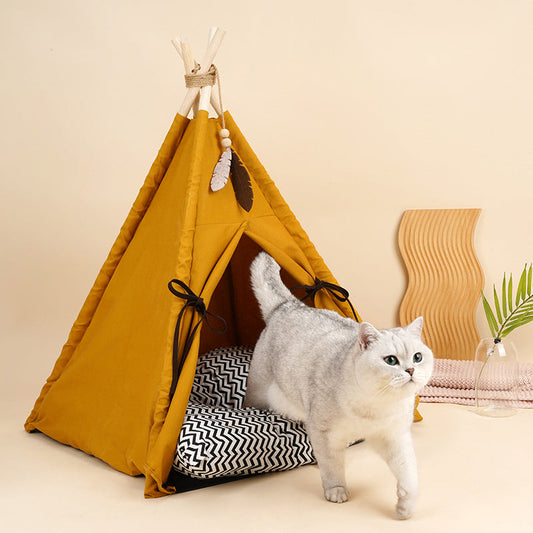 KFX-6482365 Sunset Yellow Cat Tent - Removable & Washable Semi-enclosed Bed for All Seasons