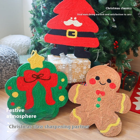 KFX-6483517 Christmas-Themed Sisal Mat Cat Scratch Board - Durable Hemp Rope Design