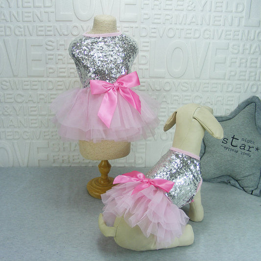 KFX-6485565 Princess Dog Skirt with Sequin Embroidery - Gold, Red, Pink - Sizes S to XL